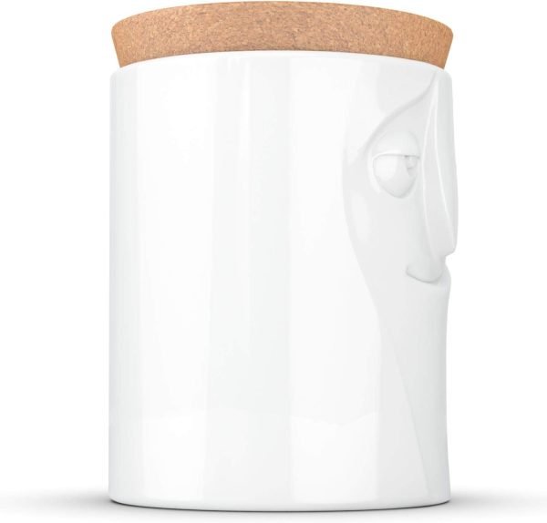 Decor PRODUCTS Porcelain Storage Jar, Charming Face Edition, 57 Oz. White (Single Jar) with Natural Cork Lid