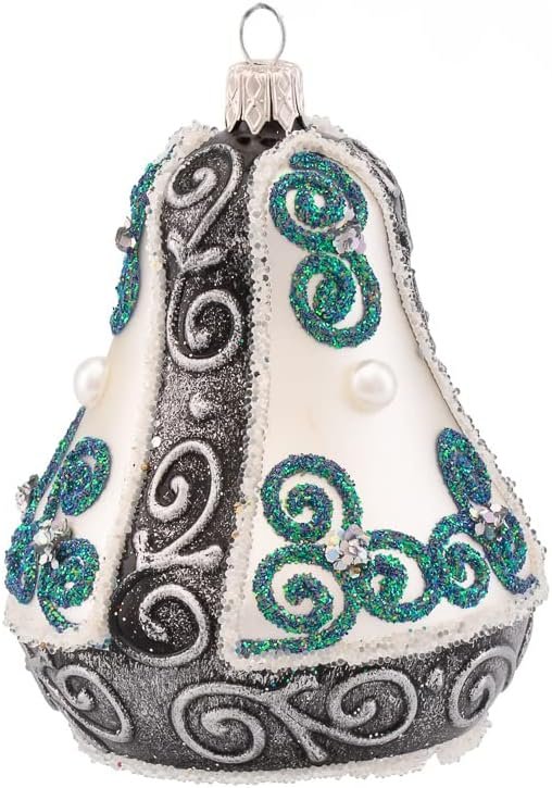 Decor Christmas Bell Ornament 4-Inch Blown Glass (Gold Embellished)