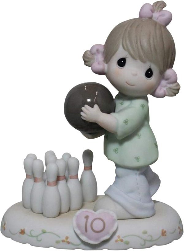 Decor Precious Moments Growing in Grace Age 10 | Blonde Girl Bowling Bisque Porcelain Figurine | Birthday Gift | Birthday Collection | Room Decor & Gifts | Hand-Painted