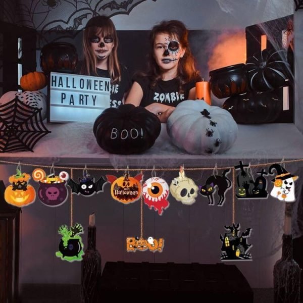 61x2ruoVR0L._AC Decor Halloween Ornaments for Tree Decorations - Scary Pumpkin Skull Ghost Halloween Hanging Ornaments Paper Card, Halloween Tree Ornaments with Ropes for Trick or Treat Party Decor - Pack of 12