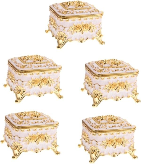 Decor 3pcs Enamel Jewelry Box Jewelry Organizer Earring Organizer Holder Vintage Jewelry Holder Desktop Ornament Necklace Holder Candy Holder Decorative Box Alloy Antique Travel