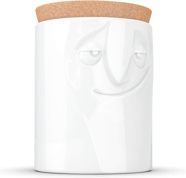 Decor PRODUCTS Porcelain Storage Jar, Charming Face Edition, 57 Oz. White (Single Jar) with Natural Cork Lid