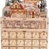 Decor Wooden Christmas Advent Calendar, Countdown to Christmas, LED Holiday Decoration, Battery Operated, Reindeer Village