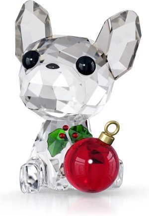 Decor Holiday Cheers French Bulldog Ornament, Green and Red Crystals, Part of The Holiday Cheers Collection
