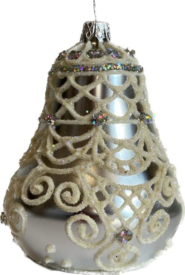 Decor Christmas Bell Ornament 4-Inch Blown Glass (Gold Embellished)