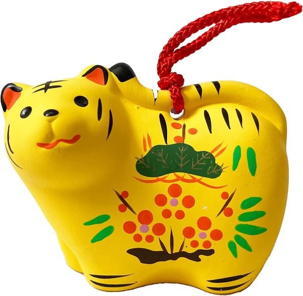 Decor Cute Yellow Tiger of  Japanese Zodiac Pottery Room Ornament. for Happy New Year! Bell Design