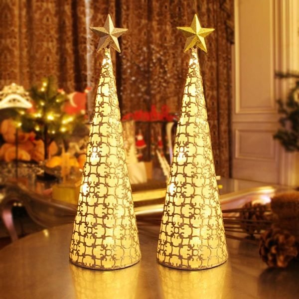 714UiGekbWL._AC_SL1001 Decor Lighted Christmas Table Decorations with Star and 10 LED Lights Battery Operated, Indoor Xmas Thanksgiving Holiday Wedding Party Tabletop Desk Ornament, Set of 2 (Gold, Silver)