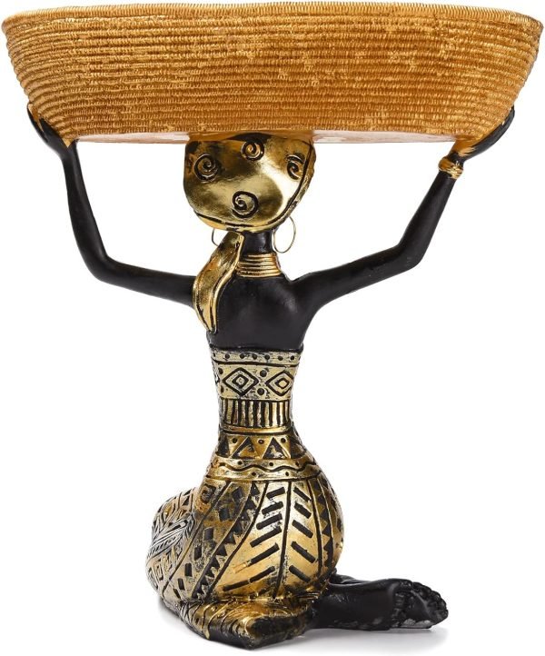 Decor Resin Traditional Ethnic Dress Black Woman Tray Statue for Candy Jewelry Ring Fruit, Living Room Dining Table Bedroom Ornament Decoration TQGJBS337