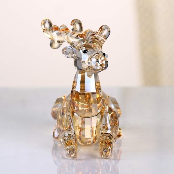 Decor Crystal Deer Animals Lovely Elegant Craft Decorations for Home Ornaments Christmas Collectible Birthday Gifts Reindeer Figurines (Gold)