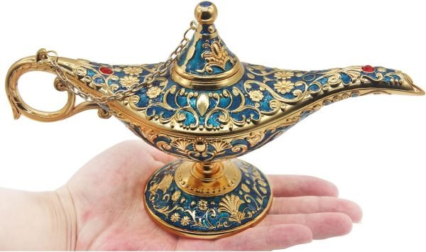 Decor Classic Vintage Aladdin Magic Genie Costume Lamp Home Table Decoration & Gift, Golden Blue