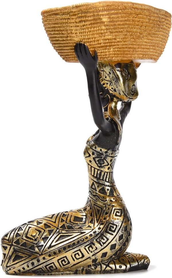 Decor Resin Traditional Ethnic Dress Black Woman Tray Statue for Candy Jewelry Ring Fruit, Living Room Dining Table Bedroom Ornament Decoration TQGJBS337
