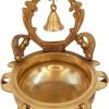 Decor A Beautiful Brass Designer Ethnic Carved Decorative Urli Bowl with Bell for Floating Flowers and Tea Light Candles Home,Office and Table D??cor
