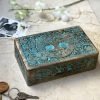 Decor Great Birthday Gifts Handmade Decorative Wooden Jewelry Box Tree Of Life Carving Jewelry Organizer Keepsake Box Treasure Chest Trinket Holder Watch Box Storage Lock Box Housewarming Gift (Blue)