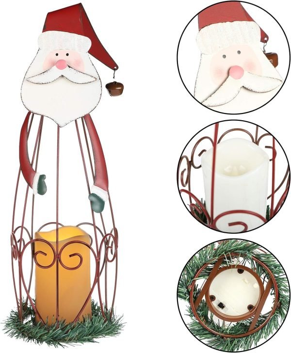 Decor 2 Pack Christmas Candle Lantern with LED Lights, Metal Lighted Santa Claus Lanterns for Christmas Holiday Home Decorations