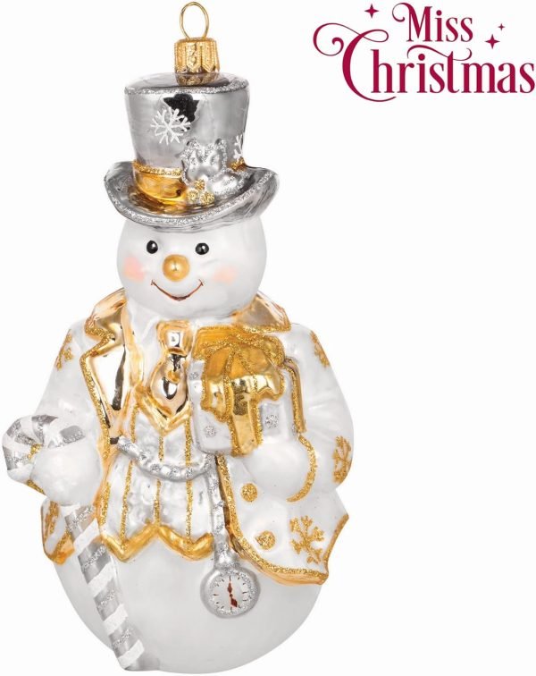 Decor Miss Christmas Collection Fancy Snowman Blown Glass Christmas Tree Ornament (Elegant White Snowman)