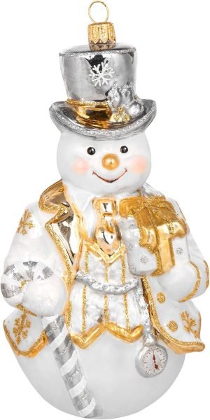 Decor Miss Christmas Collection Fancy Snowman Blown Glass Christmas Tree Ornament (Elegant White Snowman)