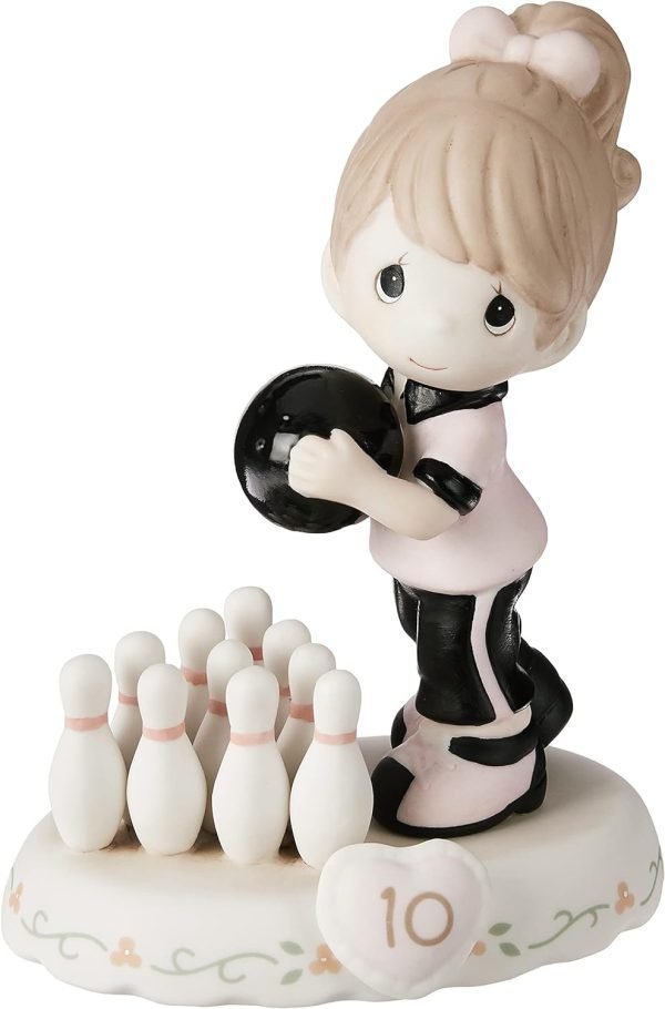Decor Precious Moments Growing in Grace Age 10 | Blonde Girl Bowling Bisque Porcelain Figurine | Birthday Gift | Birthday Collection | Room Decor & Gifts | Hand-Painted