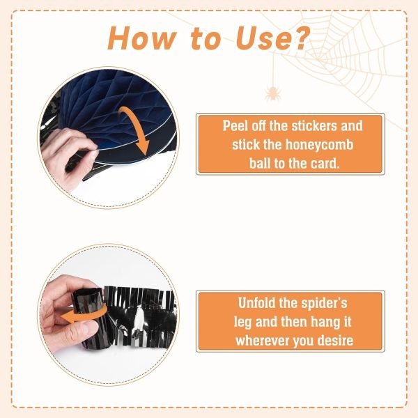 Decor Halloween Hanging Spider, Halloween Honeycomb Pendant Ornaments, Perfect for Halloween Kids' Party Decoration, Haunted House, Indoor Outdoor Hanging Halloween Decor