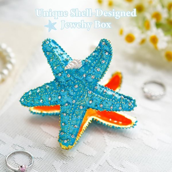 Decor Hinged Metal Starfish Jewelry Box Decorative Box Ring Holder Trinket Organizer Earring Necklace Storage Box Jewelry Display Box Gift for Women Girl