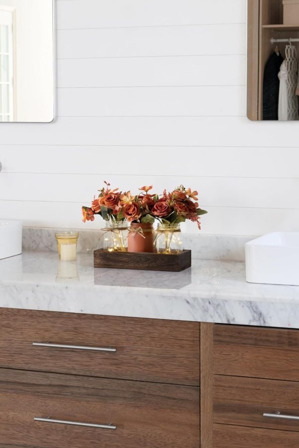 Decor Jar Lights Centerpiece Table Decorations for Dining Room Farmhouse Coffee Table Decor Tray with 3 Jars Flowers Christmas Centerpieces Decor for Kitchen Living Dining Room, Orange