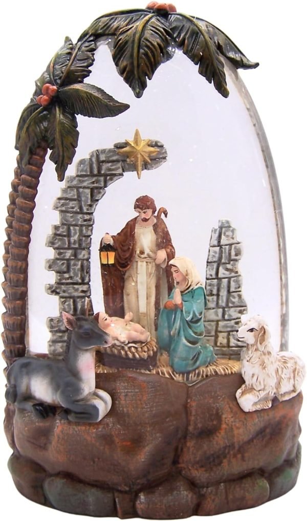 Decor Lighted Water Globe with a Nativity Scene and Swirling Glitter, Freestanding Christmas Decoration, Religious Holiday D??cor, 8.75 Inches High