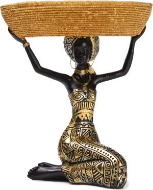 71OPHabPn6L._AC_SL1500 Decor Resin Traditional Ethnic Dress Black Woman Tray Statue for Candy Jewelry Ring Fruit, Living Room Dining Table Bedroom Ornament Decoration TQGJBS337
