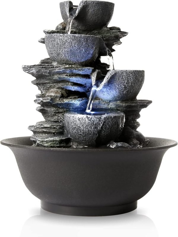 Decor Indoor Fountains Tabletop Fountain Indoor Waterfall Fountain Stacked Rocks Water Feature Feng Shui Zen Meditation Relaxation Desktop Fountain with LED Light for Home and Office Decor(Style 8)
