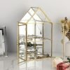 Decor 2 Tier Clear Glass Storage Box, Gold Mirrored Jewelry Makeup Display Organizer Case, Decorative Tower box Storage for Trinket Perfume Lipstick Figure Statue Toy Display, House Shape