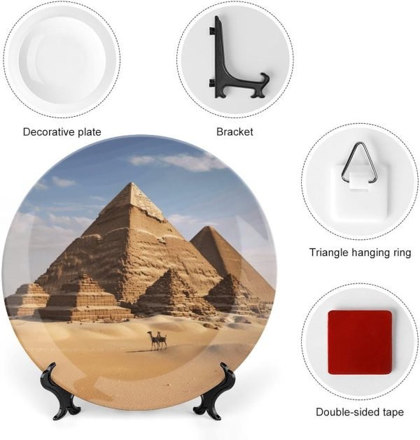 71PoHLyKAnL._AC_SL1500 Decor Ancient Egypt Pyramid Ceramic Decorative Plate Bone China Decorative Plates with Display Stand Dinner Plates Art Crafts Ceramic Ornaments for Wall Hanging Decoration