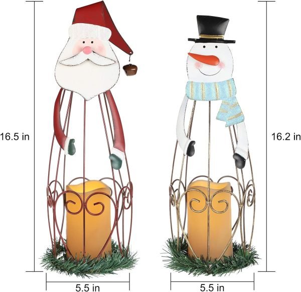 Decor 2 Pack Christmas Candle Lantern with LED Lights, Metal Lighted Santa Claus Lanterns for Christmas Holiday Home Decorations