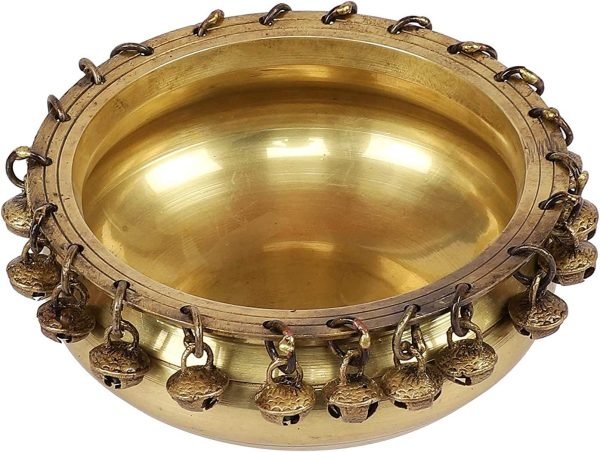 Decor A Beautiful Pure Brass Urli Ethnic Traditional Bowl with Bells Showpiece, 1 Piece
