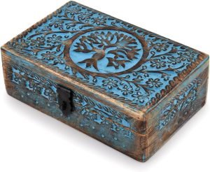 Decor Wooden Jewelry Box, Tarot Box, Celestial Home Decor, Witch Box, Tree of Life, Trinket Box |Size- 8" x 5" x 2.5",| Decorative Storage Bin