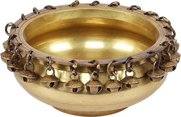 Decor A Beautiful Pure Brass Urli Ethnic Traditional Bowl with Bells Showpiece, 1 Piece