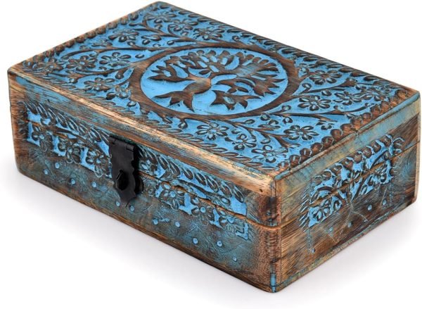 71U1Ka3VSKL._AC_SL1500 Decor Wooden Jewelry Box, Tarot Box, Celestial Home Decor, Witch Box, Tree of Life, Trinket Box |Size- 8" x 5" x 2.5",| Decorative Storage Bin
