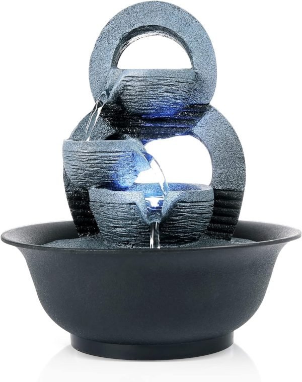 Decor Indoor Fountains Tabletop Fountain Indoor Waterfall Fountain Stacked Rocks Water Feature Feng Shui Zen Meditation Relaxation Desktop Fountain with LED Light for Home and Office Decor(Style 8)