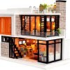 Decor DIY Miniature Dollhouse Wooden Furniture Kit,Handmade Mini Modern Villa Model,1:24 Scale Creative Doll House Toys ES009