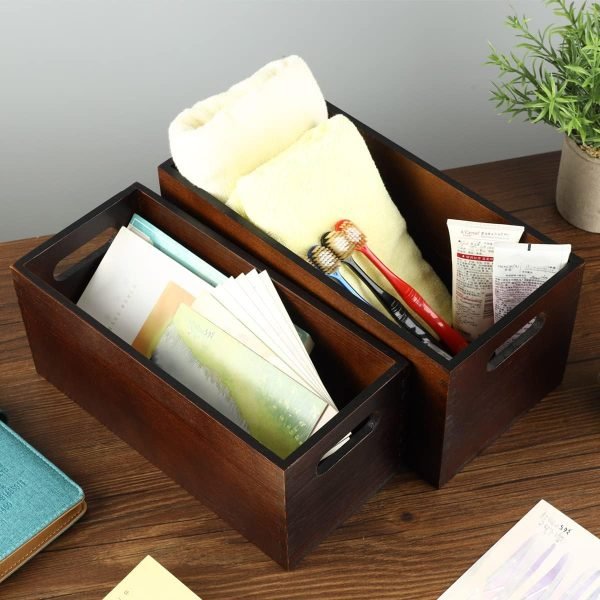 Decor Wood Open Storage Boxes Mail Organizer Bins Letter Holder Box Rustic Wooden Boxes for Storage Nesting Storage Box Set 2