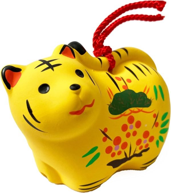 Decor Cute Yellow Tiger of  Japanese Zodiac Pottery Room Ornament. for Happy New Year! Bell Design