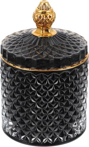 Decor Crystal Diamond Faceted Jar with Lid Glass Apothecary Jars Qtip Holder Home Decorative Storage Container Bathroom Canisters Counter Vanity Organizer for Decoration Wedding Candy Storage