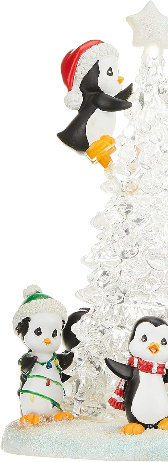 Decor Precious Moments Light Up Figurine | Tree-mendous Fun Girl with Penguins | LED Lighted Resin/Acrylic Tabletop Christmas Tree Figurine | Holiday Decor & Gift | Hand-Painted