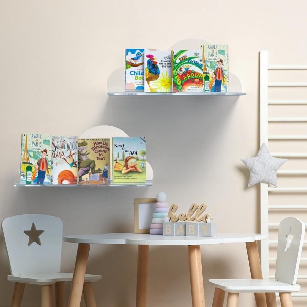 Decor Cloud-Shaped Clear Acrylic Floating Shelves XL 2-Pack for Toys, Ornaments, Essential Oils & More, 12.7" L x 4.7" W x 5.5" H Spacious Room Decoration Display for Kids Room, Bathroom & Bedroom