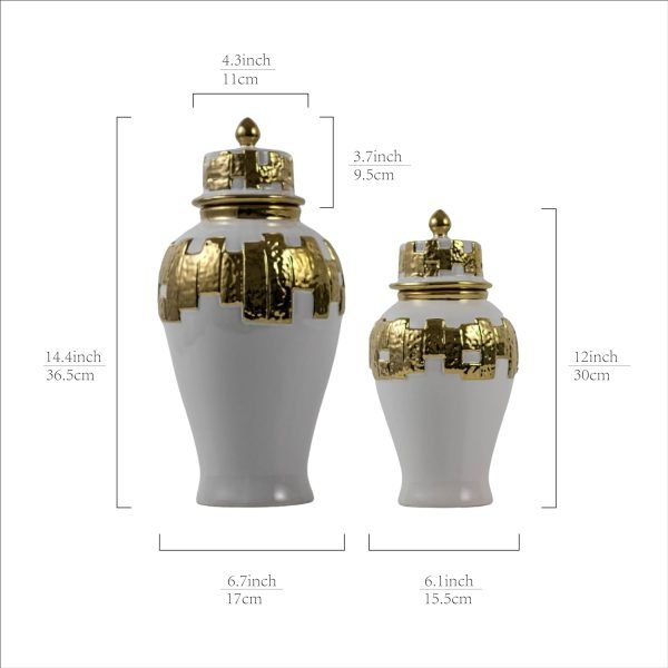 Decor Modern Ginger Jars, vases with lids, Storage Jars for Home Decor, Gilded Decorative Ginger Jars (White, Small)