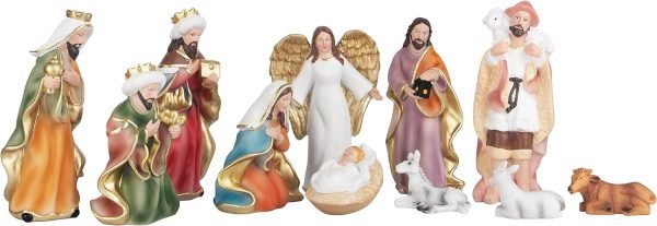 71bMKAXWBTL._AC_SL1500 Decor Christmas Nativity Set,7.5" Colorful Collectible Religious Decoration, Indoor Holiday Decoration in Gift Box 11-Piece Set