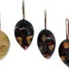 Decor Decorative Christmas Wood Hanging Holiday Ornaments, Assorted 'Celebration Masks' (Set of 4)