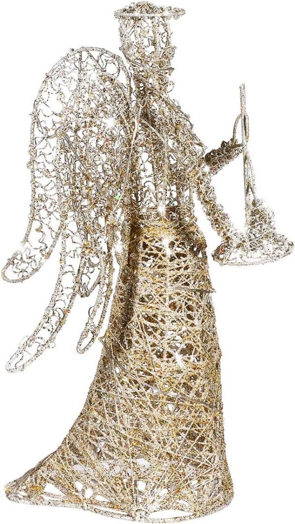 Decor Angel Christmas Tree Topper Gold Glitter Christmas Treetop Decoration Coated Metal Angel Xmas Tree Topper Ornaments for Holiday Home Office Shopping Mall Decor