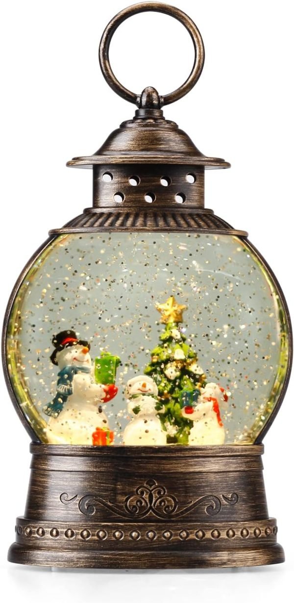 Decor Snow Globe Lighted Christmas Decorations, Musical Christmas Snow Globe Lantern with Swirling Glitter, Santa and Elk, Christmas Holiday Party Gifts and Decorations
