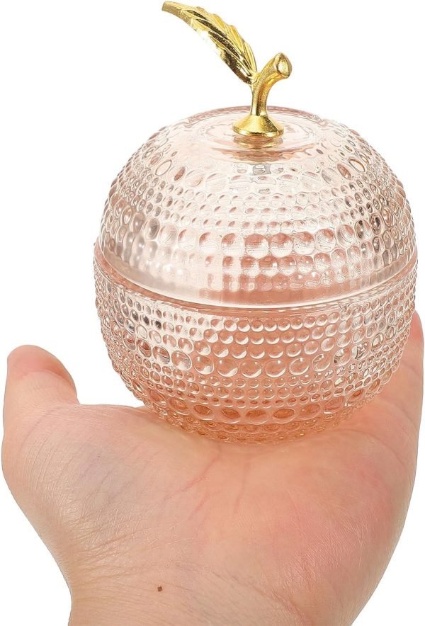 Decor Glass Jewelry Jar Apple Shaped Box Clear Candy Containers Small Trinket Box Crystal Cosmetic Holder Powder Puff Container Box for Rings Earrings Necklace Candy Dish