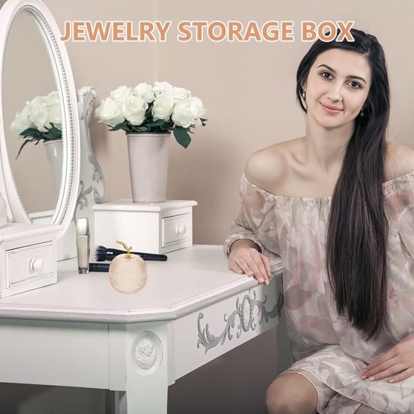 Decor Glass Jewelry Jar Apple Shaped Box Clear Candy Containers Small Trinket Box Crystal Cosmetic Holder Powder Puff Container Box for Rings Earrings Necklace Candy Dish