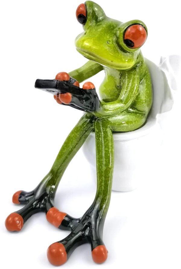 Decor Frog Figurines Decor Funny Cute Craft Resin Frog Sculpture Statue for Home Office Desk Tabletop Bathroom Decoration, Ornament Gift (Fishing Frog)