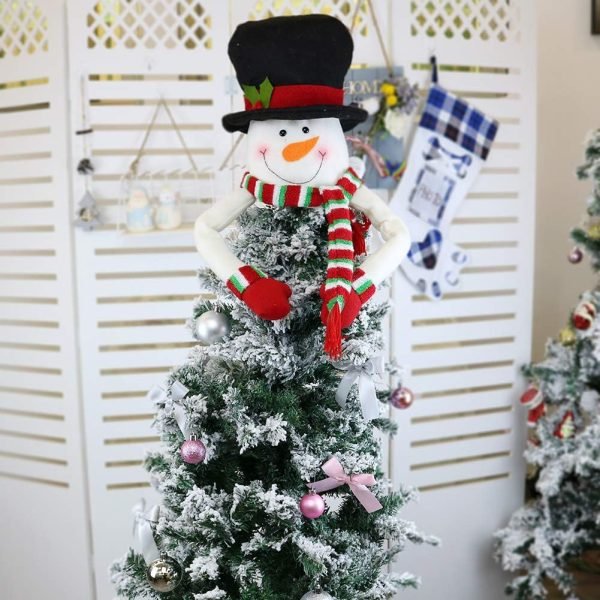 Decor Christmas Tree Topper Snowman Top Hugger for Xmas Tree Holiday Decorations Winter Wonderland Decoration New Year Decorations Ornament with Hat Shawl and Poseable Arms